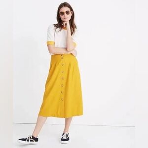 MADEWELL | Mustard Yellow Patio Button-Front Cotton Midi Skirt - Sz 0